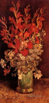  Carnations Oil Painting - Vase with Gladioli and Carnations Vincent van Gogh